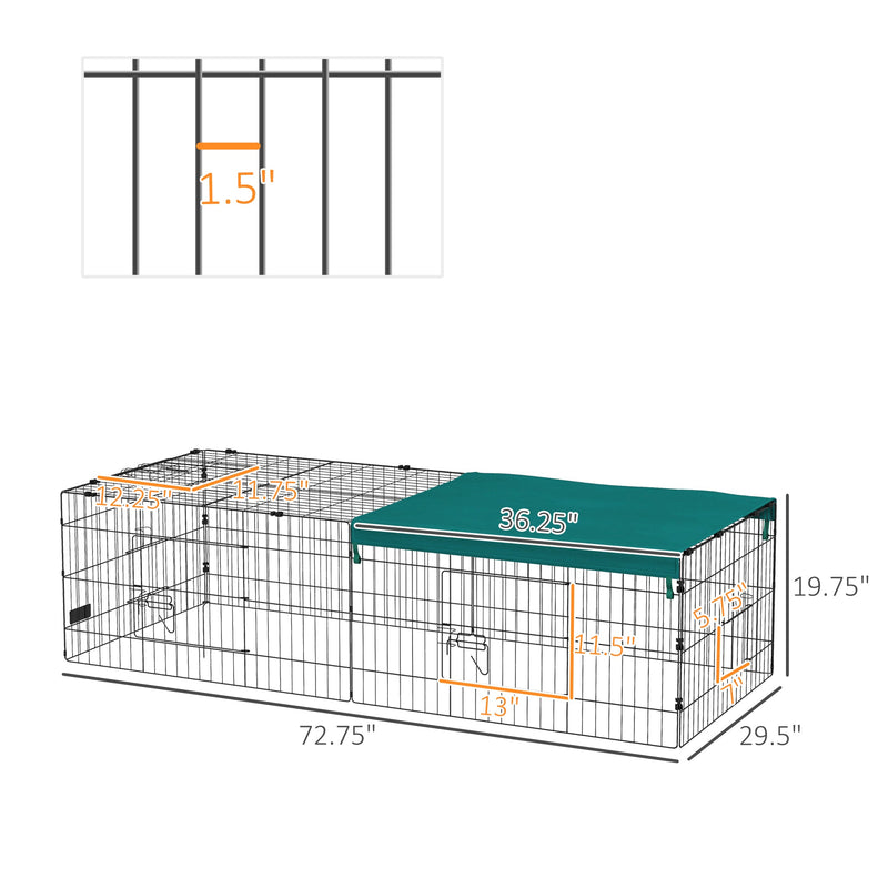 73" Small Animal Playpen, Pet Playpen Yard Fence for Rabbits, Chicken, Chinchillas with Roof for Indoor & Outdoor, Green