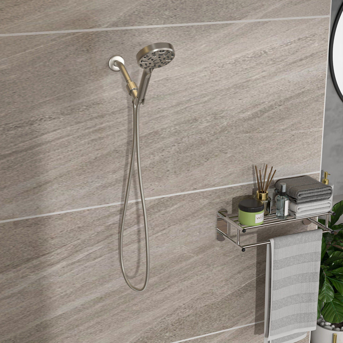 Multi Function Adjustable Hand Shower 8 Function Hand Shower, Plastic Construction - Brushed Nickel, photo 5 of 7