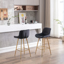 26 Inch Set of 2 Bar Stools, with Chrome Footrest Velvet Fabric Counter Stool Golden Leg Simple Bar Stool, BLACK