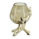 Olive Glass Candle Holder with Gold Metal Legs by HouseOfZazla