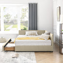Mid-Century Storage Upholstered Tufted Bed Frame With Backrest And Armrests