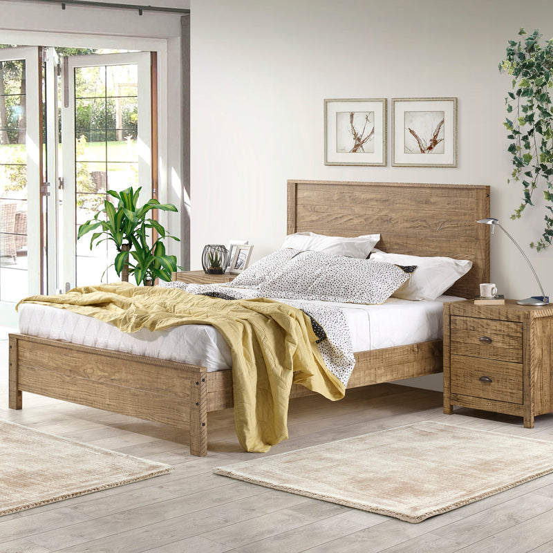 Albany Solid Wood Walnut Bed, Modern Rustic Wooden Twin Size Bed Frames Box Spring Needed