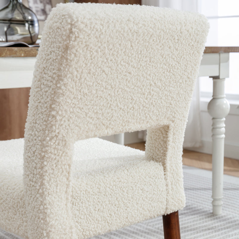 Accent Chairs Set of 2, Boucle Chairs with Solid Woood, Upholstered Dining Chairs for Living Room, Kitchen, Bedroom, Beauty Room,Dining room-Cream