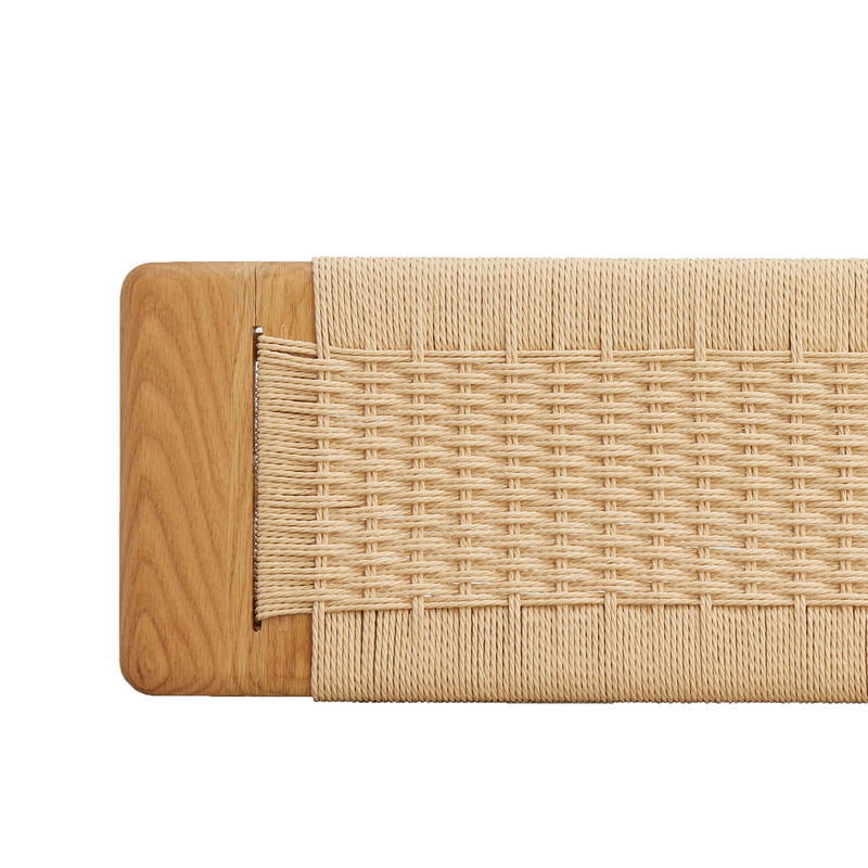 (1.2M) Woven Design Natural Oak Wood Dining Bench Bed Bench for Dining Room, Bedroom, Bathroom