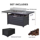 Rectangular Propane Fire Pit Table With Burner, Lava Rock, Waterproof Cover by HouseOfZazla