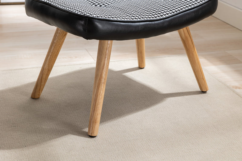 35.5 inch Rocking Chair with Footrest, Soft Houndstooth Fabric Leather Fabric Rocking Chair for Nursery, Comfy Wingback Glider Rocker with Safe Solid Wood Base for Living Room Bedroom Balcony (black)