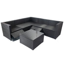 6 Pieces PE Rattan sectional Outdoor Furniture Cushioned Sofa Set with 3 Storage Under Seat Black Wicker + Dark Grey Cushion