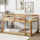 Solid Wooden, Solid Rubber Wooden Twin over Twin Floor Bunk Bed with Ladder, with Bed Platform of Strengthened Slats  , Natural