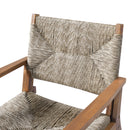 5-Piece Outdoor Dining Set: Brown Round Acacia Wood Table & 4 Brown Wicker Armchairs