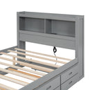 Full Size Platform Bed With Trundle, Drawers, USB Ports And Built In Shelves - Gray by HouseOfZazla