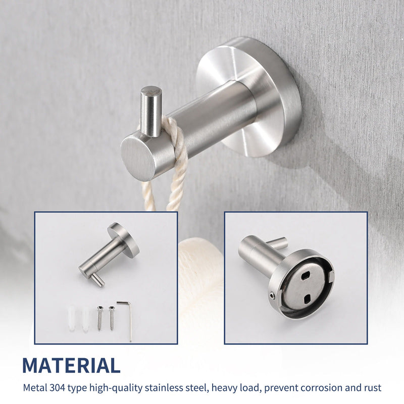 Bathroom Set 4 Pack With Towel Bar Racks, Toilet Paper Holder, Ring, Hook, Stainless Steel - Brushed Nickel, photo 5 of 8