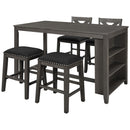 5 Pieces Counter Height Rustic Farmhouse Dining Room Wooden Bar Table Set With 2 Stools And 2 Chairs