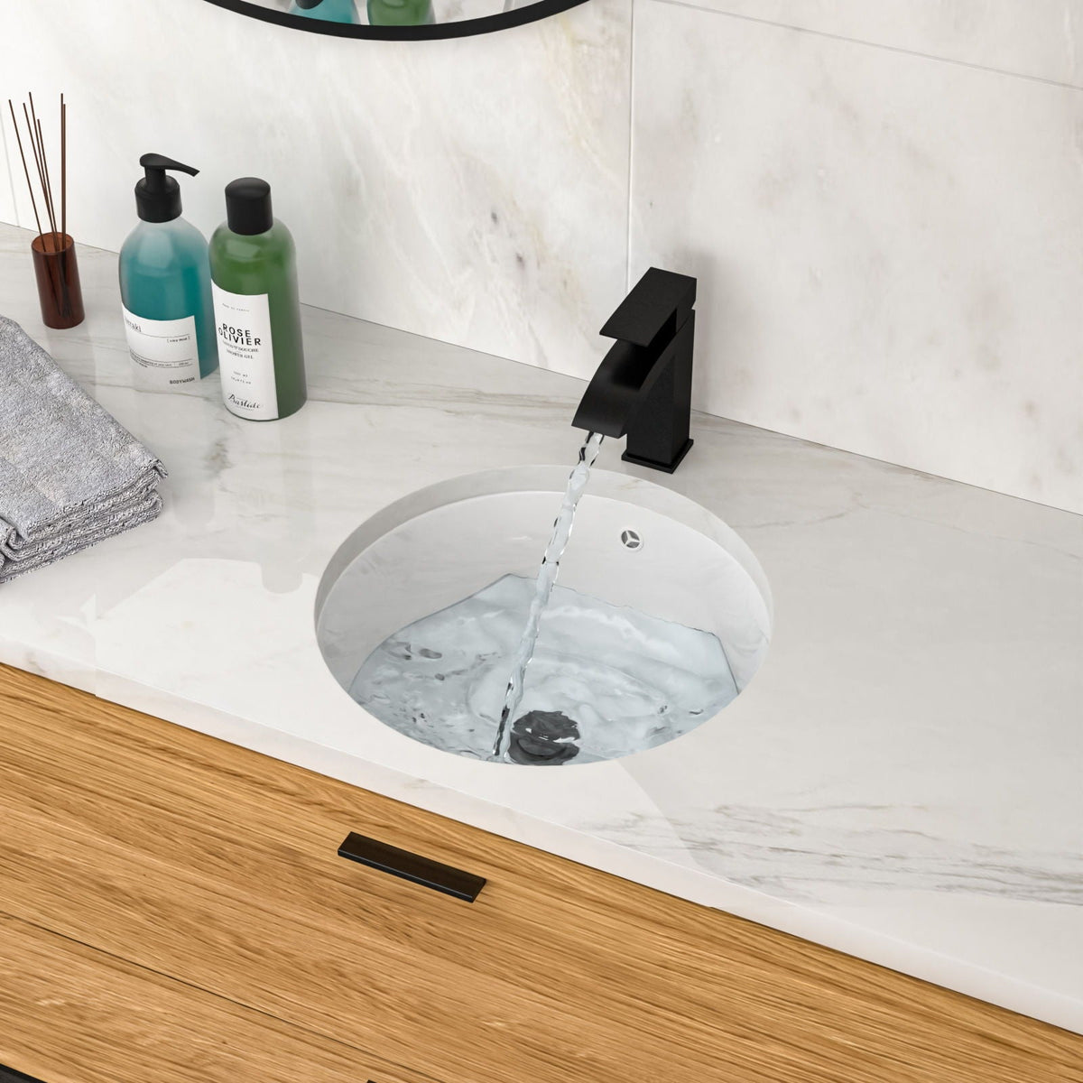 Ceramic Round Undermount Bathroom Sink With Overflow, European Style - White, photo 8 of 11
