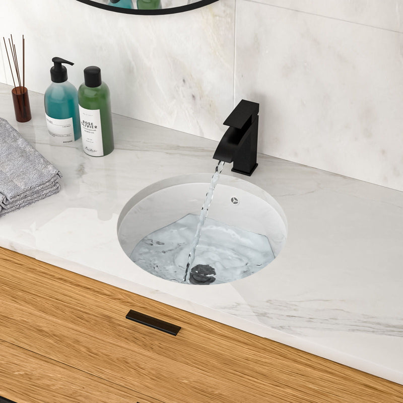 Ceramic Round Undermount Bathroom Sink With Overflow, European Style - White, photo 8 of 11