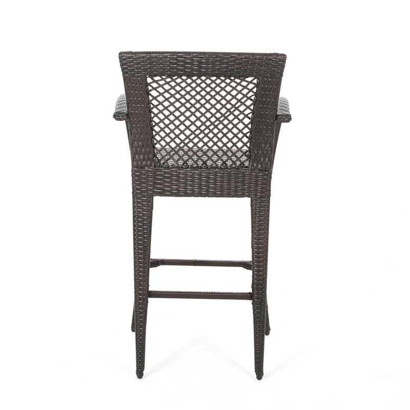 Walker Edison | Outdoor 46" Wicker Barstool (Set of 2), Multi Brown Finish