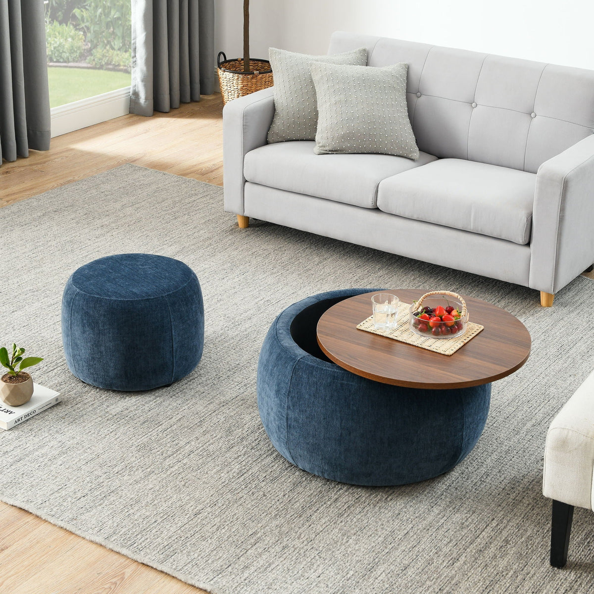 Round Storage Ottoman, 2 In 1 Function, End Table And Ottoman, photo 13 of 16