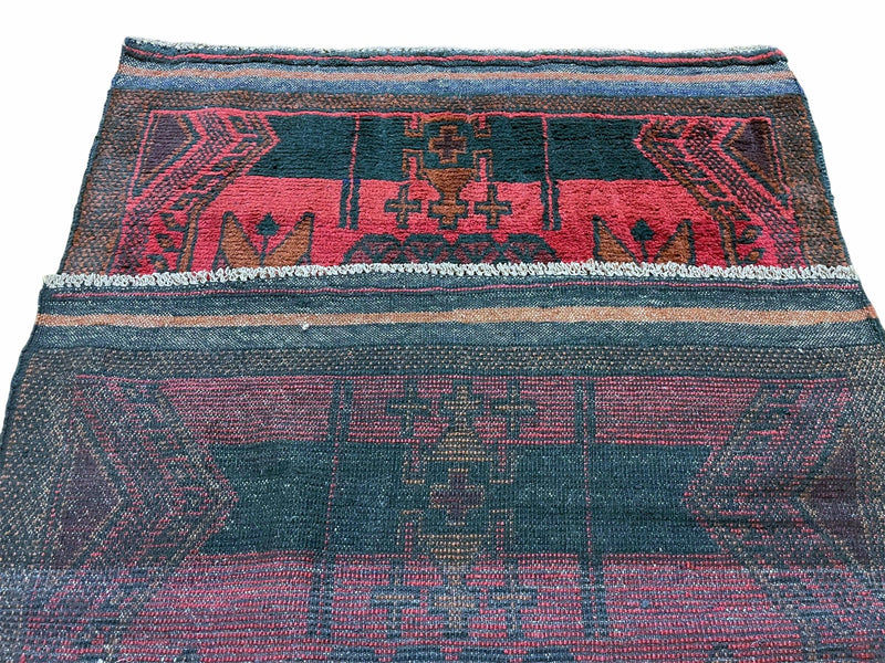 2' 10" X 4'6" Vintage Handmade Tribal Wool Rug Balouchi Rug Afghan Rug Red Black