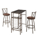 3-Piece Bar Steels Kitchen Dining Room Table Set Retro Brown Bar Chair for Dining Room