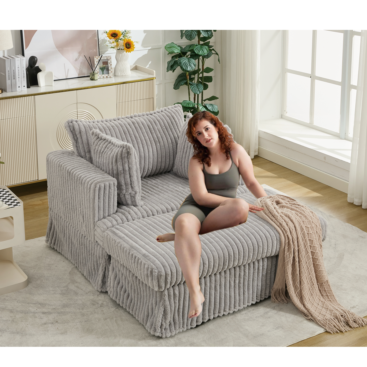 47.7'' Oversized Corduroy Chaise Longue with Ottoman, photo 7 of 10