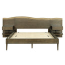 Queen Size Platform Bed Frame With Live Edge Headboard, Built In Nightstands - Dark Brown by HouseOfZazla