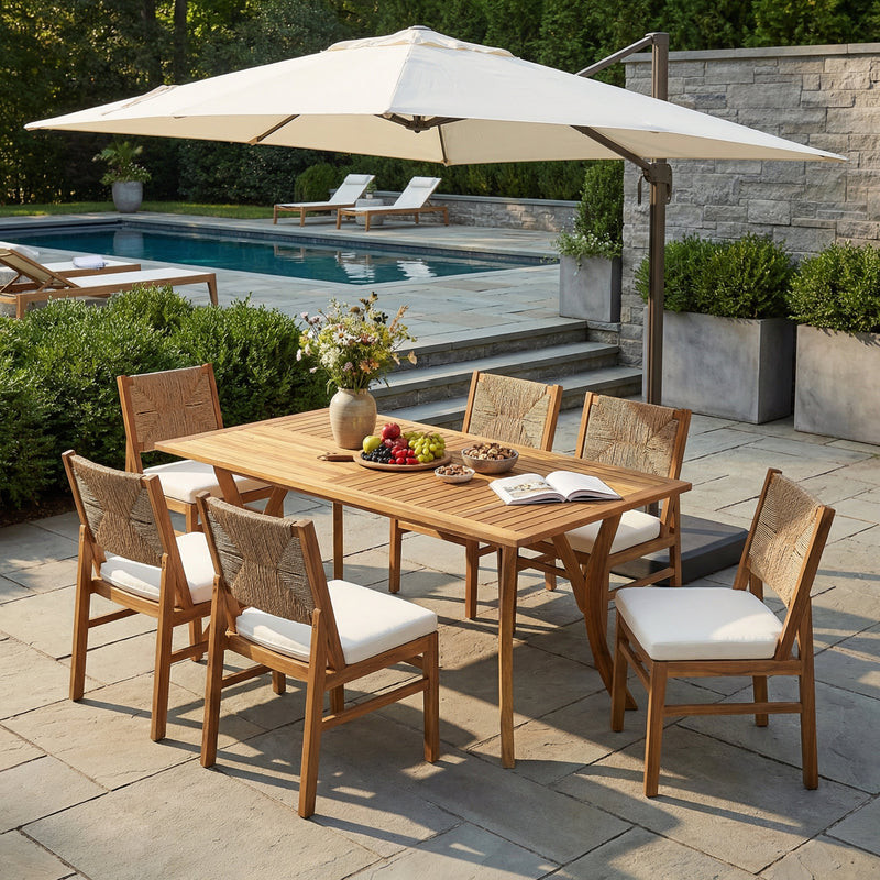 Outdoor 7 Piece Patio Rustic Acacia Wood Dining Set, photo 2 of 9