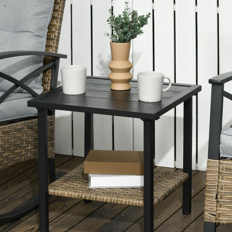 3 Piece Patio Rocking Chair Set, Outdoor Wicker Bistro Set with 2 Cushioned Porch Rockers and 2 Tier Coffee Table for Garden, Porch, Backyard, Light Gray