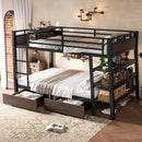 Full Size Metal Bunk Bed with Storage Shelves and USB Power Strip
