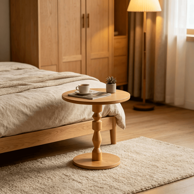 Round Side Table with MDF Tabletop and Solid Wood Legs, photo 3 of 9