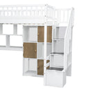 Loft Bed With Built In L Shaped Desk, LED Lights, Storage Shelves, Cabinets, And Staircase by HouseOfZazla