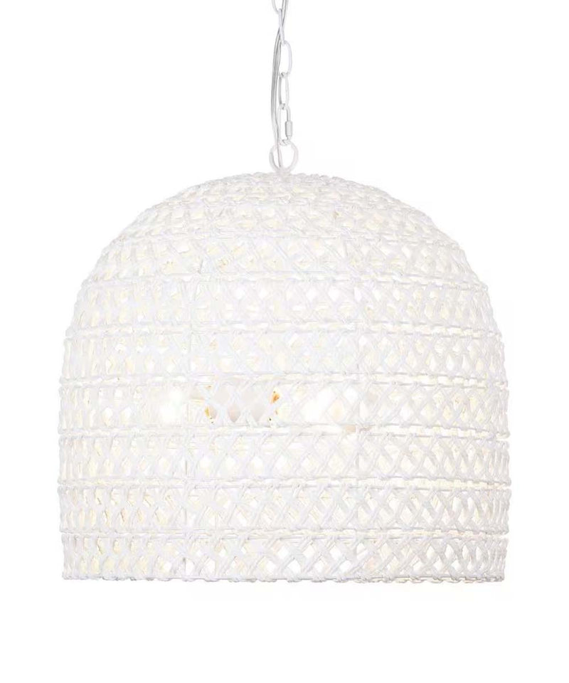 Alsy Nantucket 18"W 3-Light Matte White Woven Wicker Rope Large Pendant Light Fixture, Coastal Style