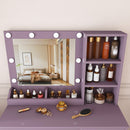 Purple Vanity Desk with Lighted Mirror & Padded Stool