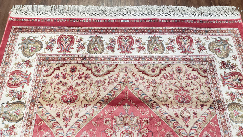 4 x 6 Silk Carpet Red, Traditional Oriental Rug 4x6, Flower Vase Columns, Turkish Rug New, High Quality, Bamboo Silk, Area Rug