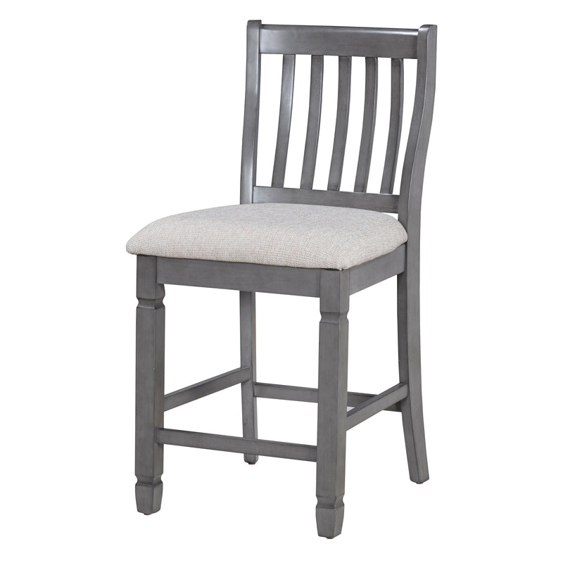 5-Piece Counter Height Dining Table Set in 2 Table Sizes with 4 Folding Leaves and 4 Upholstered Chairs for Dining Room (Gray+Beige Cushion)