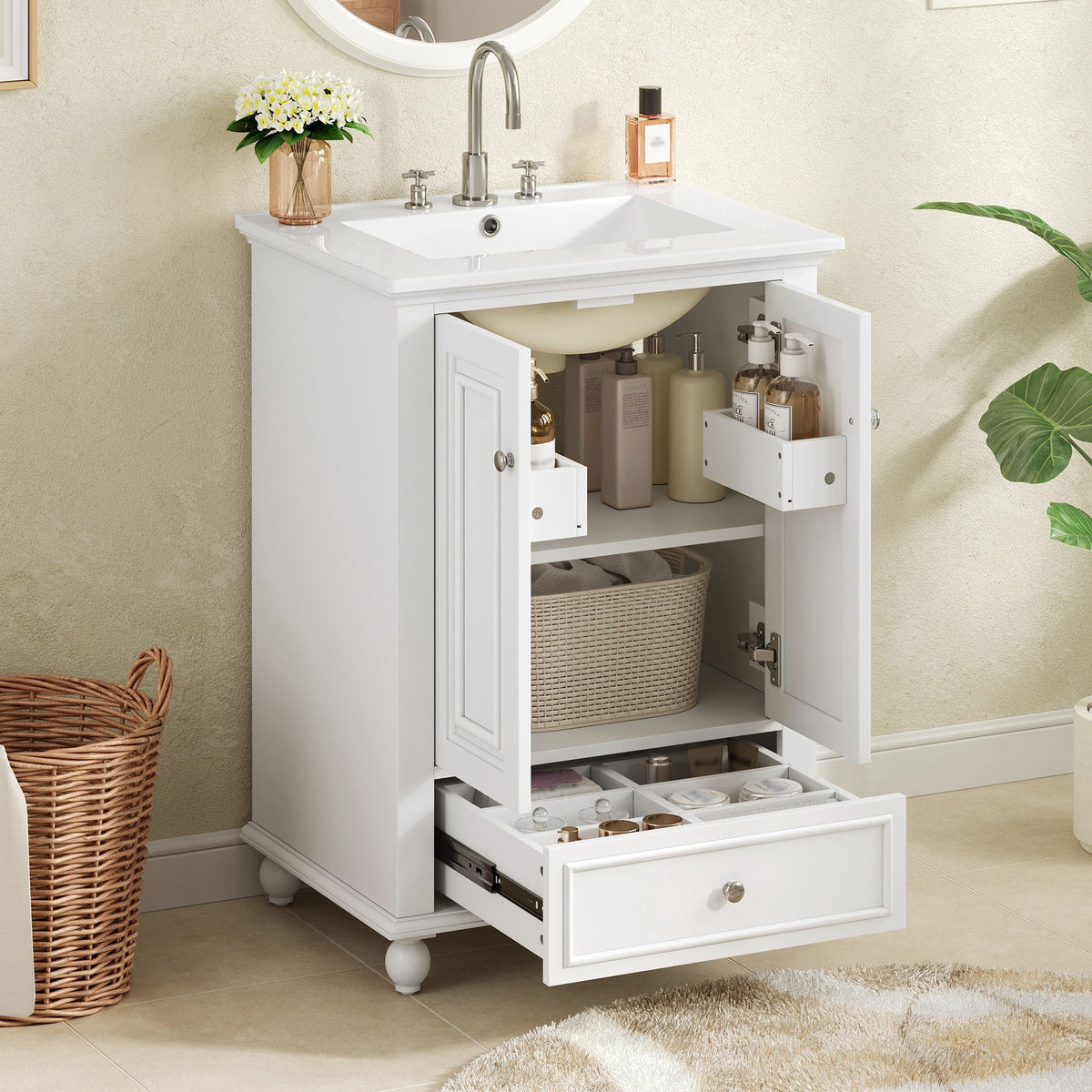 Modern Bathroom Vanity With Sink, Cabinet With Drawer And Dividers, Rectangular Storage Unit, photo 38 of 40