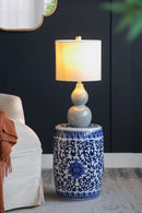 Ceramic Garden Stool, Small Side Tabel - White / Blue by Unique Piece Furniture