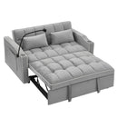 55.51 inch versatile foldable sofa bed in 3 lengths, modern sofa sofa sofa velvet pull-out bed, adjustable back and with USB port and ashtray and swivel phone stand (Grey)