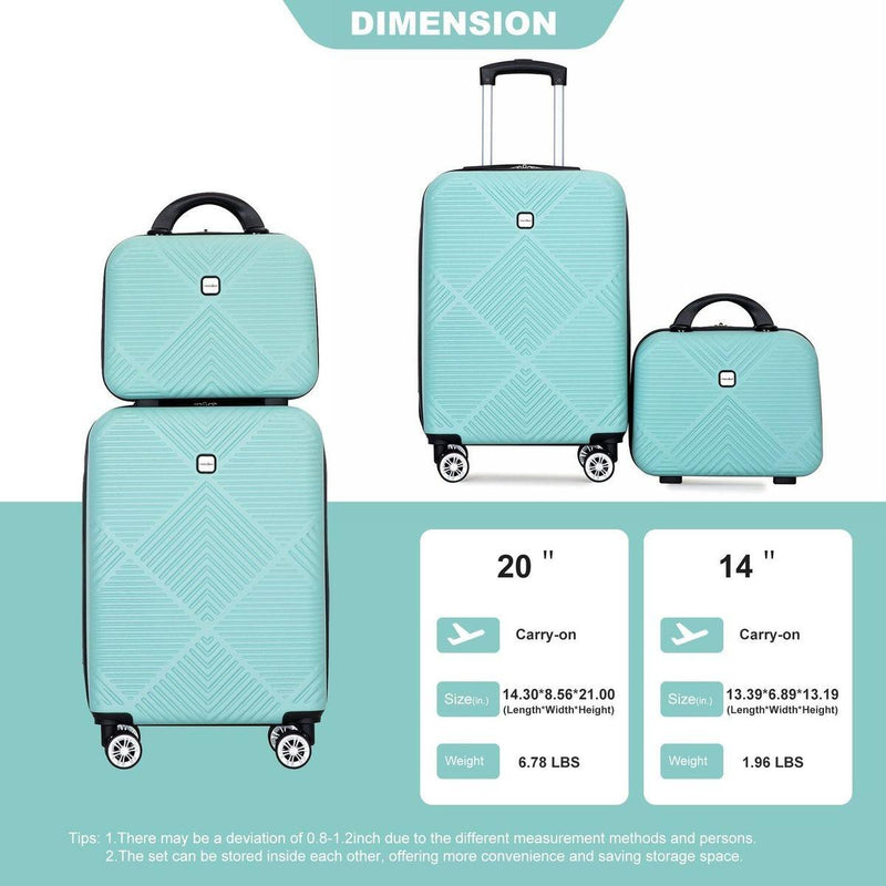 2Piece Luggage Sets ABS Lightweight Suitcase, Spinner Wheels, (20/14) LIGHT BLUE