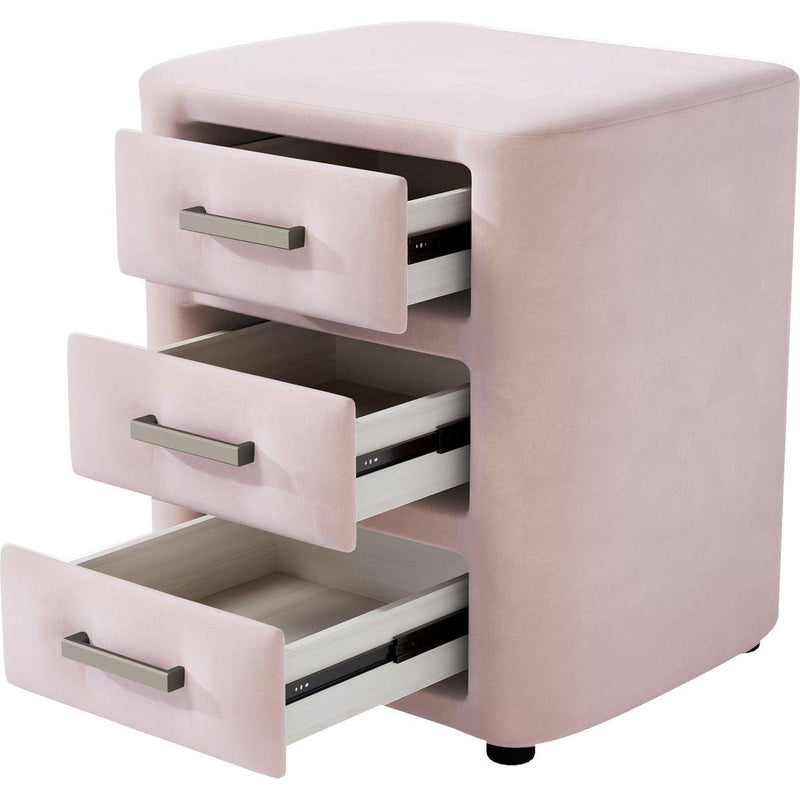 3 Pieces Bedroom Sets Full Size Velvet Upholstered Platform Bed Vertical Channel Tufted Headboard and Two Three-drawer Nightstands,Pink