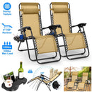 2Packs Zero Gravity Lounge Chair w/ Dual Side Tray 330lbs Load Foldable Recliner Chair w/ Stress Relief Pillow Patio Poolside Beach Lying Chair