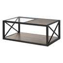 Industrial Style Coffee Table For Bedroom & Living Room With Tempered Glass & Wood Grain - Wood by HouseOfZazla