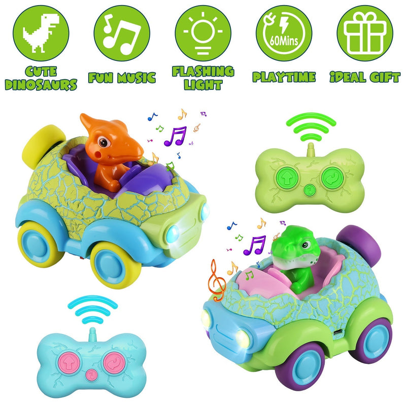 2Pack Dinosaur Remote Control Cars for Toddlers Rechargeable RC Cars with Light Music Birthday Gift For Boys Girls Aged 3 4 5 6 Years Old, photo 10 of 11
