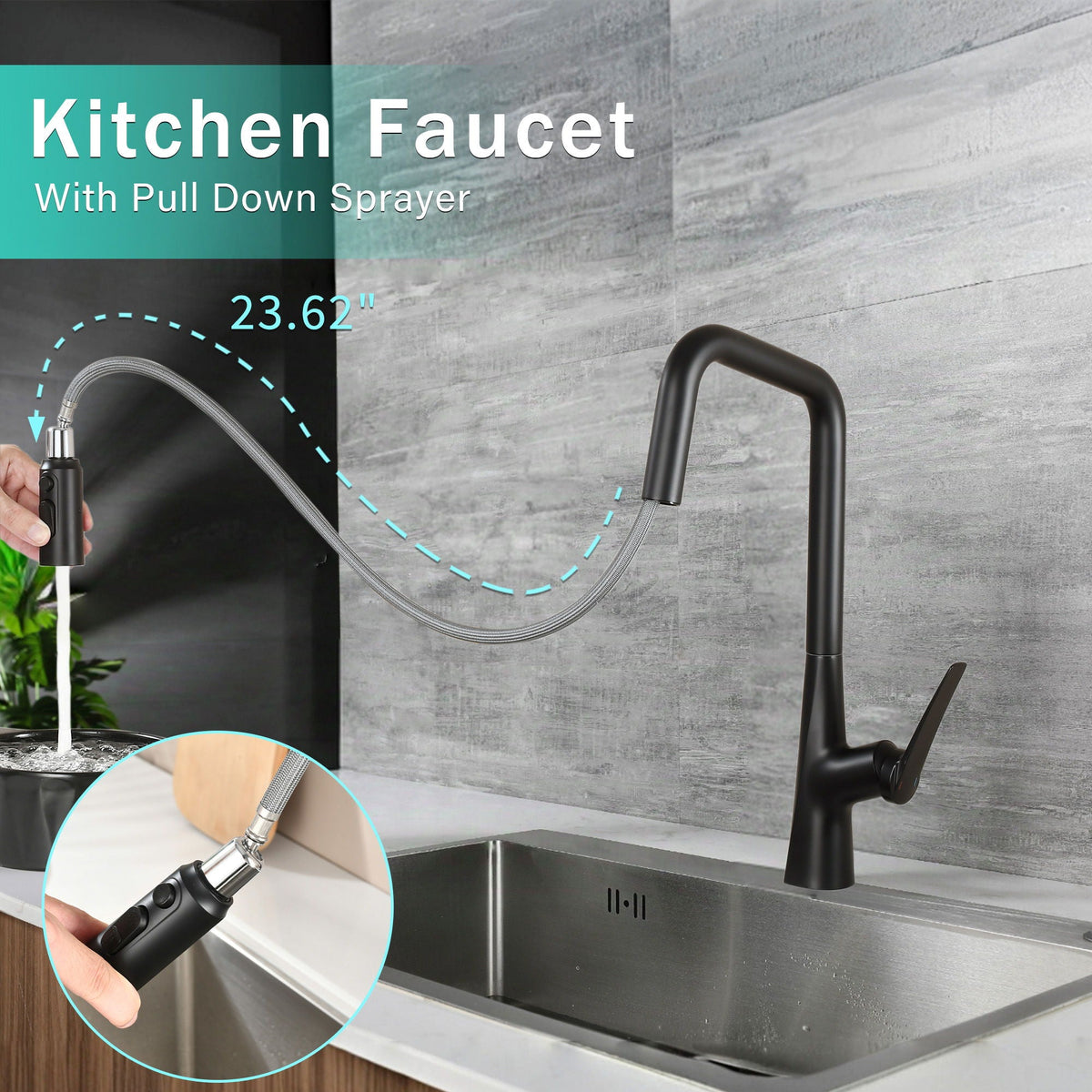 Professional Kitchen Faucet With 3 Function 360 Sprayer And 1 Touch Switching, photo 13 of 18