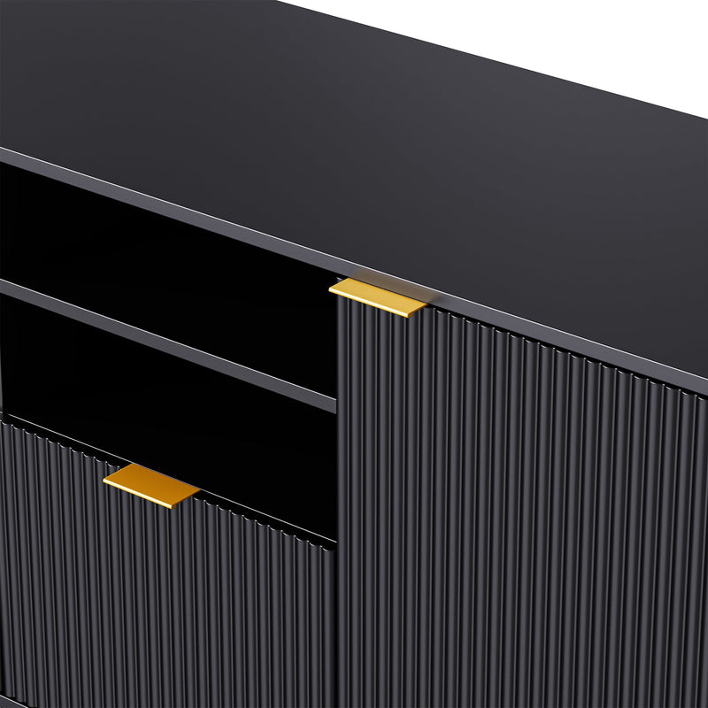 4-Piece Entertainment Wall Unit with 13 shelves,8 Drawers and 2 Cabinets, Multifunctional TV Stand Media Storage Cabinet with Fluted Line Surface for Living Room, for TVs Up to 70"