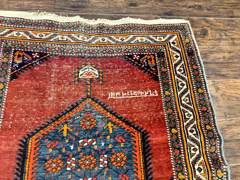 Antique Persian Sarab Runner Rug 3.9 x 12, Red, Handmade, Tribal Runner, Wool, Signed