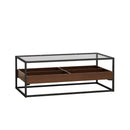 47.24"Rectangle Glass Coffee Table with storage shelf and metal table legs, Home Furniture for Living Room