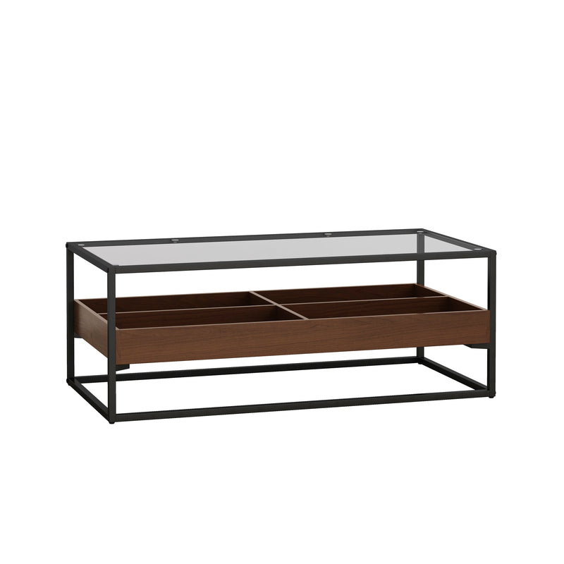 47.24"Rectangle Glass Coffee Table with storage shelf and metal table legs, Home Furniture for Living Room