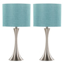 Lenuxe 24" Contemporary Metal Table Lamp Set in Brushed Nickel with Turquoise Shade - Set of 2