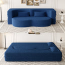 Modern Floor Sofa With Two Pillows Convertible Teddy Fabric Foam Filled Bed