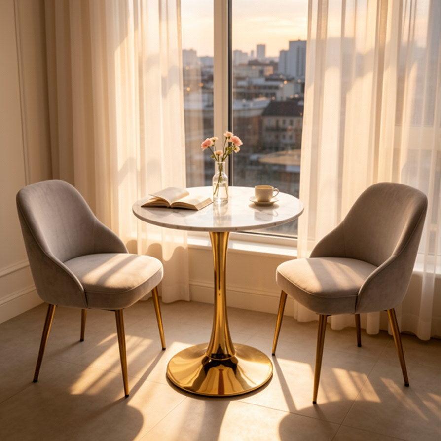 White Marble Tulip Dining Table with Golden Legs, photo 10 of 10