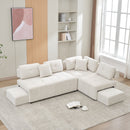 91.73" L-shaped Sofa Sectional Sofa Couch with 2 Stools and 2 Lumbar Pillows for Living Room, Biege